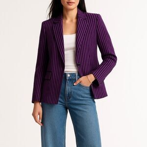 Maison Rabih Kayrouz Striped Blazer Jacket Purple Navy Tailored Minimalist 38